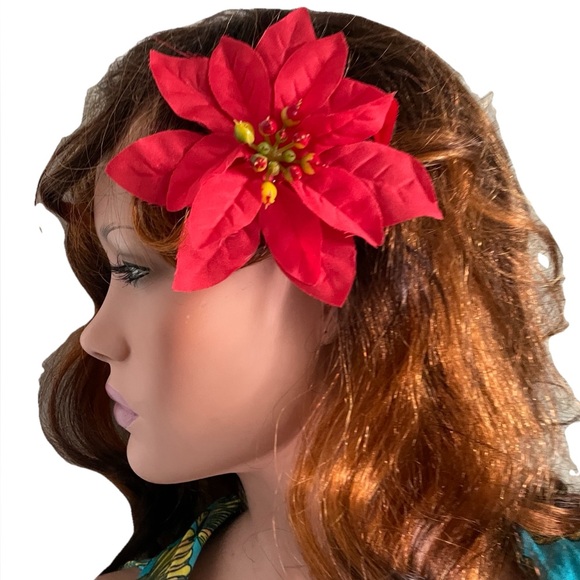 Michele Accessories - PINUP Rockabilly VLV Hair CLUB Red Fabric Floral One-Size